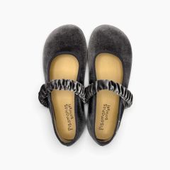 Babies barefoot velours bride froncée Gris