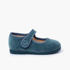 Babies velvet bride à scratch bouton Bleu de France