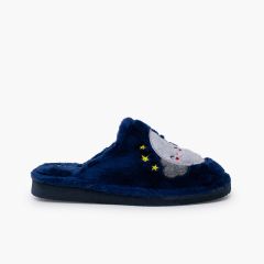 Chaussons sabots fourrure lune grandes tailles Bleu Marine
