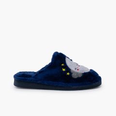 Chaussons sabots fourrure lune grandes tailles Bleu Marine