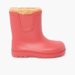 Bottes de pluie barefoot wide chelsea doublées effet mouton Corail