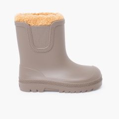 Bottes de pluie barefoot wide chelsea doublées effet mouton Taupe