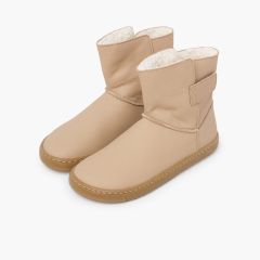 Bottes barefoot fille cuir fermeture à scratch Sable