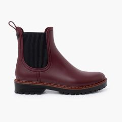 Bottines de pluie femme semelle track tri Bordeaux