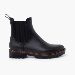 Bottines de pluie femme semelle track tri Noir