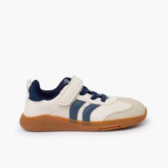 Baskets Blanditos bandes scratch et lacets beige et bleu