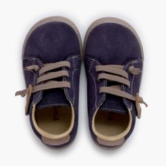 Baskets suède barefoot lacets élastiques Bleu denim