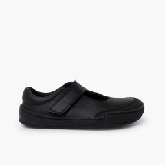 Babies d’école barefoot cuir fille Noir