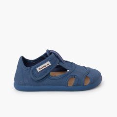 Sandales barefoot enfants toile fermeture large Bleu denim