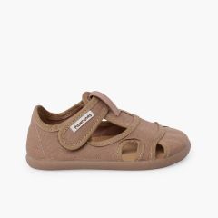Sandales barefoot enfants toile fermeture large Atterrir