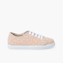 Baskets lacets fille fleurs Beige