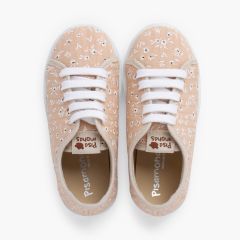 Baskets lacets fille fleurs Beige