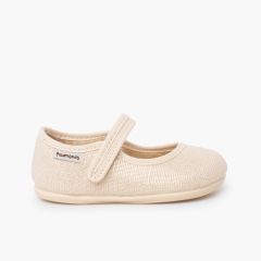 Babies barefoot lin brillant à scratch Champagne
