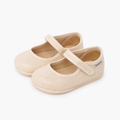 Babies barefoot lin brillant à scratch Champagne