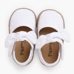 Espadrilles bébé broderie anglaise avec nœud Blanc