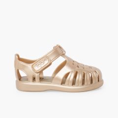 Sandales plastique à scratch Tobby nacré Champagne