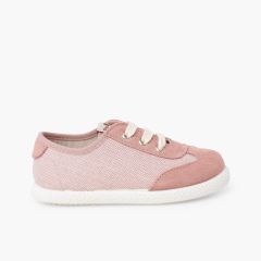Baskets bi-matière suède à lacets Rose
