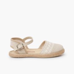 Espadrilles cérémonie lin dentelle aux fuseaux Écru