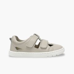 Sandales barefoot double fermeture nappa garçon Écru
