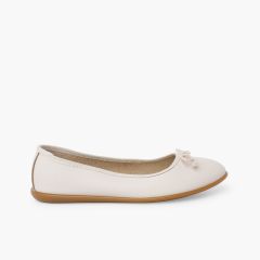 Ballerines cérémonie cuir lavable nœud Beige
