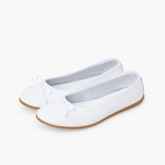 Ballerines cérémonie cuir lavable nœud Blanc