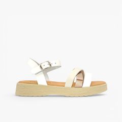 Sandales fille à brides semelle tressée Blanc