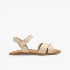 Sandales barefoot brides croisées fermeture scratch Beige