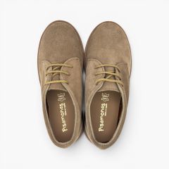 Derbies enfant suède col rembourré lacets Taupe