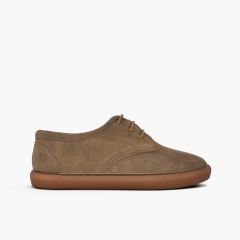 Derbies enfant suède col rembourré lacets Taupe