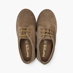 Derbies enfant suède col rembourré lacets Taupe