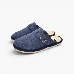 Chaussons type sabot souples feutre boucle Bleu Marine