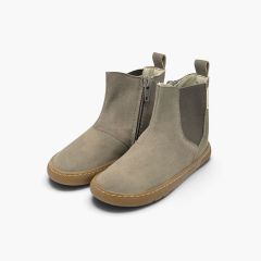Bottines barefoot effet cuir grainé élastiques semelle miel Taupe