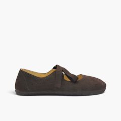 Babies barefoot suède femme nœud gros-grain Marron
