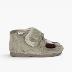 Chaussons bottines petit chien enfants Taupe