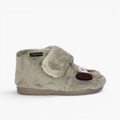 Chaussons bottines petit chien enfants Taupe