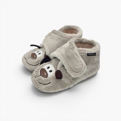 Chaussons bottines petit chien enfants Taupe
