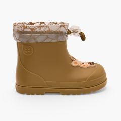 Bottines de pluie barefoot ajustables animaux Moutarde