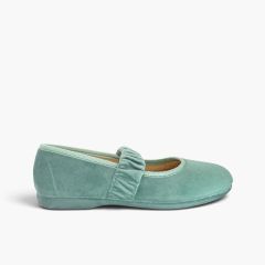 Chaussures babies velours bride froncée Aigue-marine