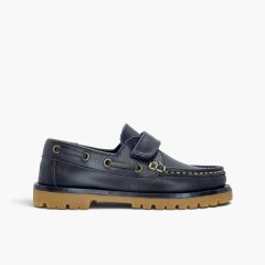 Chaussures bateau garçon cuir Brincatruz semelle track Bleu Marine