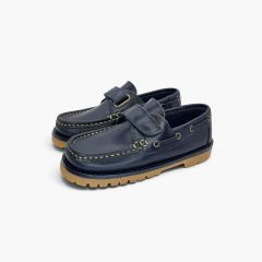Chaussures bateau garçon cuir Brincatruz semelle track Bleu Marine