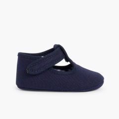 Salomés en toile et à scratch pour bébé Bleu Marine