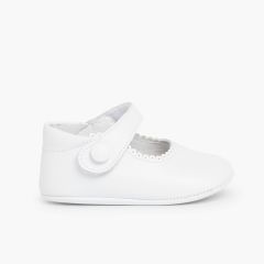 Chaussures babies en cuir avec fermetures à scratch pour bébés Blanc