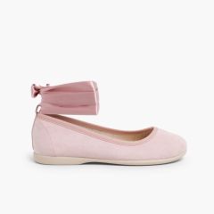 Ballerines pour Fille et Femme Avec Rubans en Satin et Bride Rose Claire