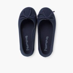 Ballerines pour Fille et Femme en Toile avec Ruban Bleu Marine