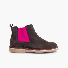 Chelsea Boots Fille Femme avec Elastique Coloré Gris et Rose