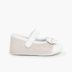 Chaussures Babies à à scratch en Cuir Nappa et Cuir Suédé Brillant Argent