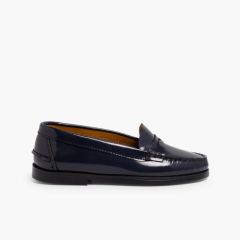 Mocassins fille en cuir pour l’école Bleu Marine