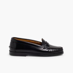 Mocassins fille en cuir pour l’école Noir