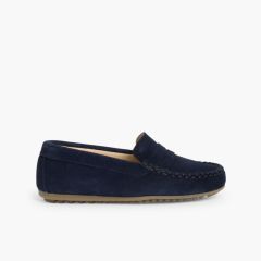 Mocassins garçon en suède  Bleu Marine