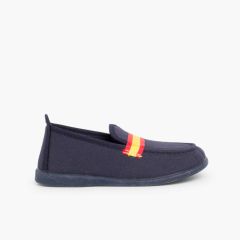 Mocassins grandes tailles en toile avec bandes de couleurs Bleu Marine